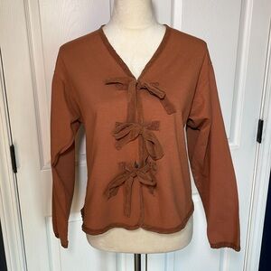 Auditorium (brand) Rust Tie & Button Front Shirt Embroidered Fish Embellishment